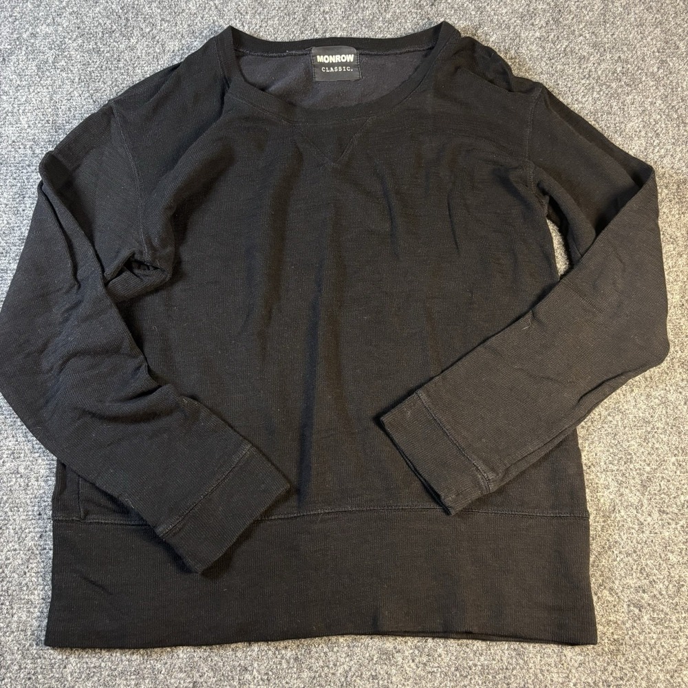 Monrow Classic Sweatshirt Womens XS Black French Terry V-Stitch Pullover
